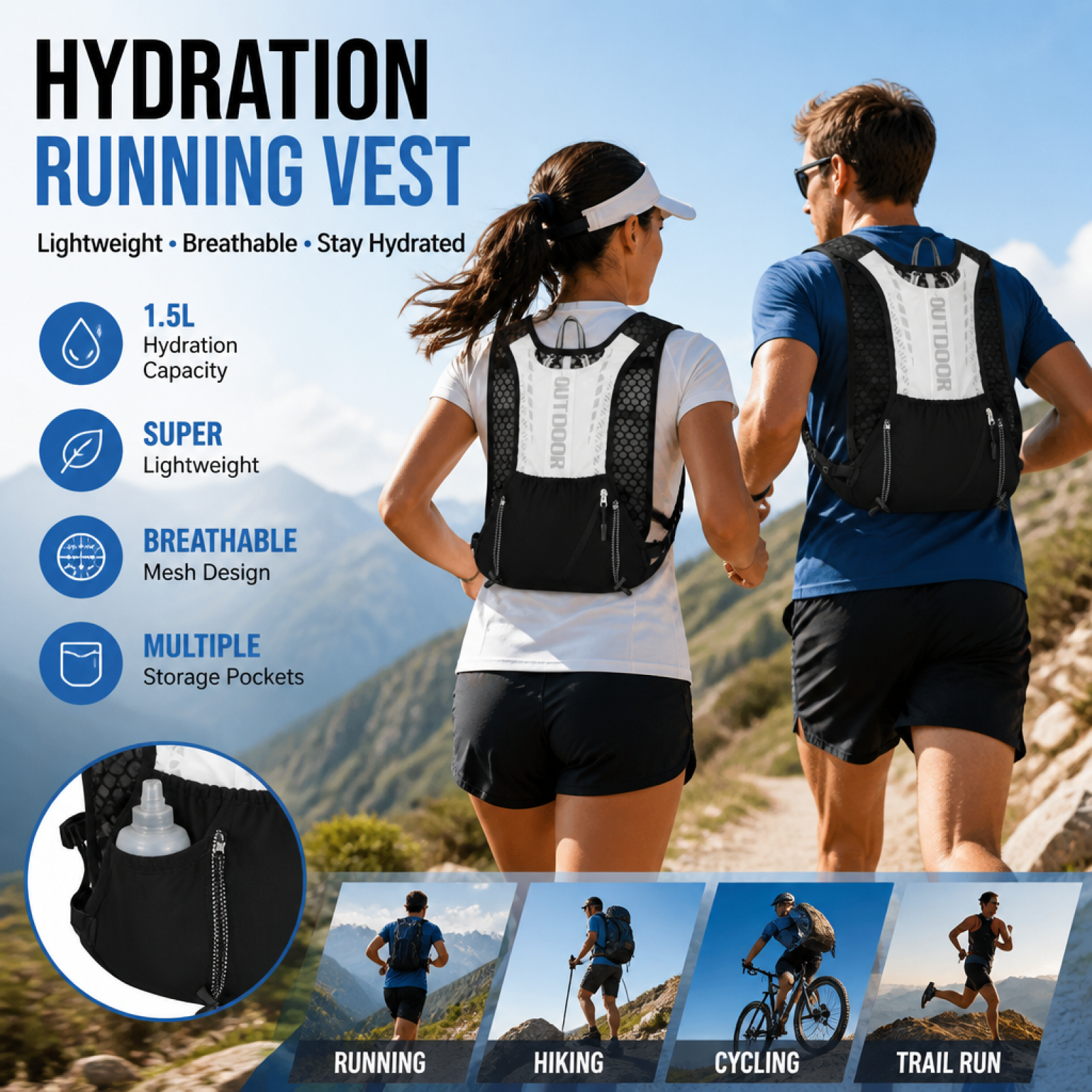 Running Gear Trail - Long-Distance Water Vest Lightweight Trail Running