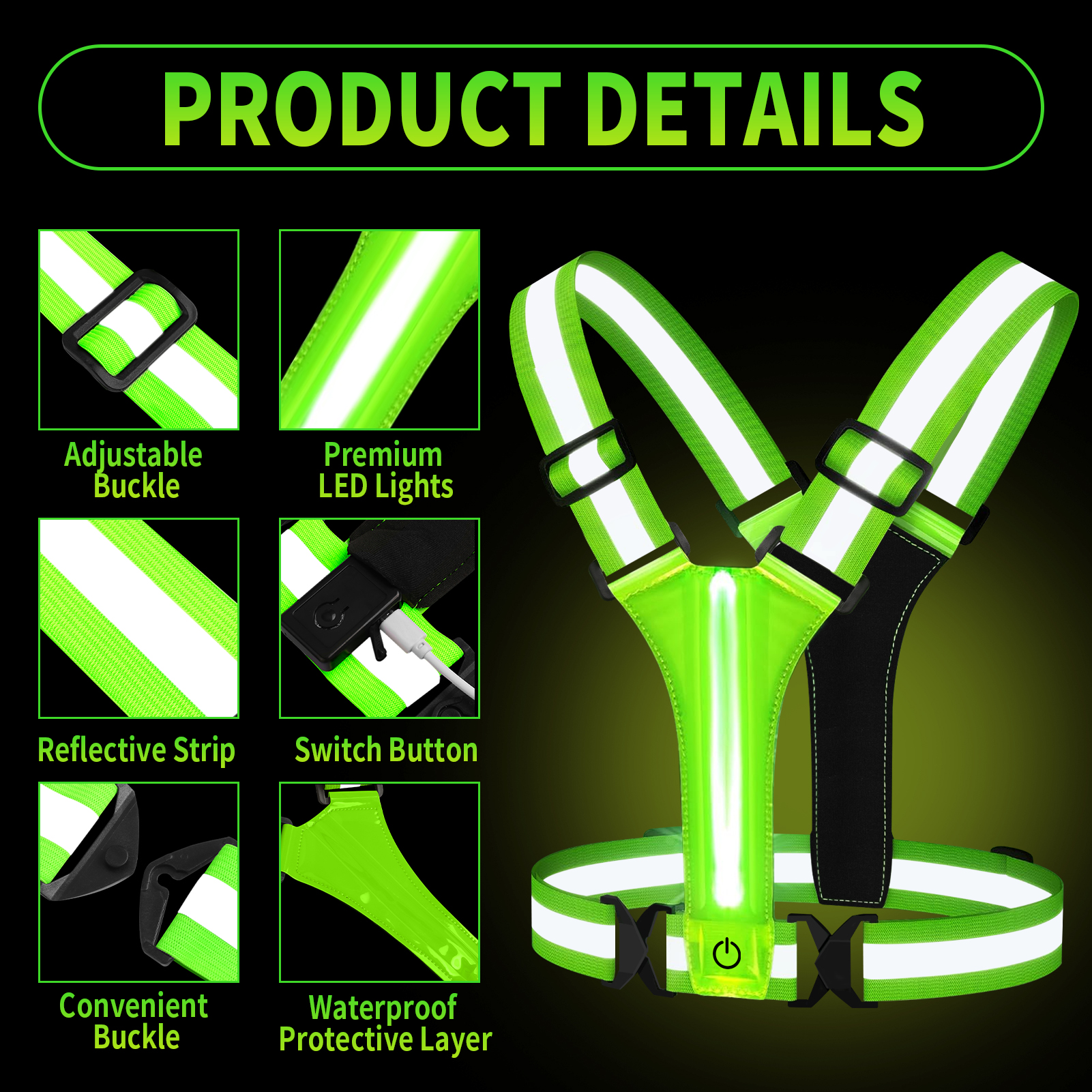 Adjustable LED Reflective Vest - Reflective Running Gear Vest avis et prix